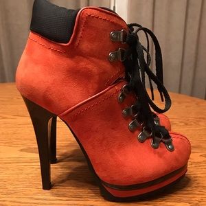 Orange Stiletto Hiking Booties, Size 8